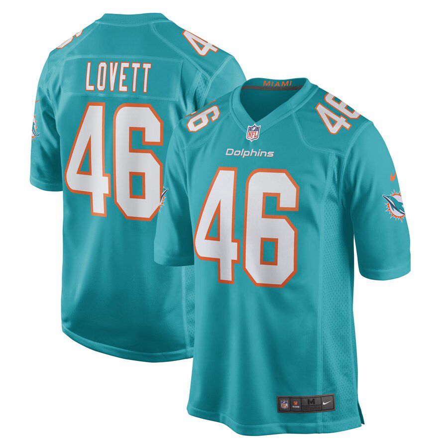 Men Miami Dolphins 46 John Lovett Nike Aqua Game Player NFL Jersey